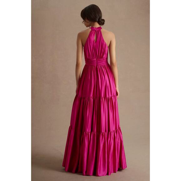 Mac Duggal Pink Tiered Ruffle Halter Gown - Picture 3 of 9